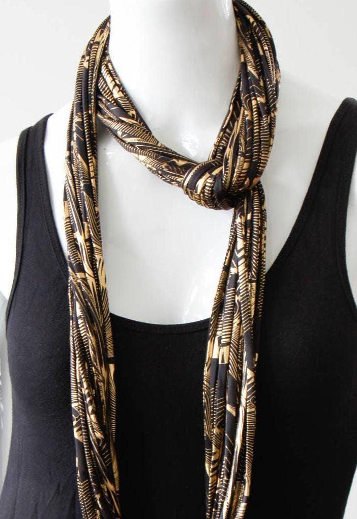 Necknots - Wholesale Scarf - Women's - Statement Necklace Infinity Scarf in Gold and Black Print5
