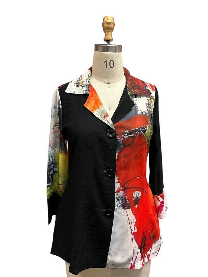 Women's Multi Print Two Tone Three Button Jacket RK25051 for wholesale by Kamana