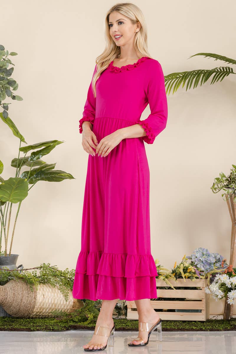 Celeste Clothing - Vente Robe – femme - ROBE GRANDE TAILLE AVEC MANCHES VOLANTÉES ET OURLET -CD438557