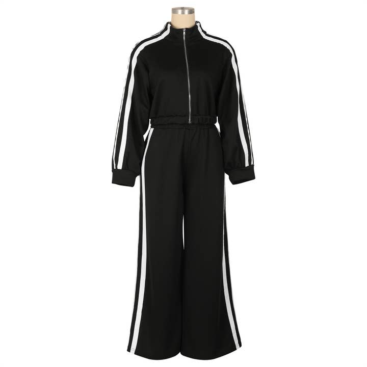 Rosa Clothing - Wholesale Top & Pant Set (NOT Loungewear) - Women's - Striped cropped zippered sweatshirt jacket trouser set1