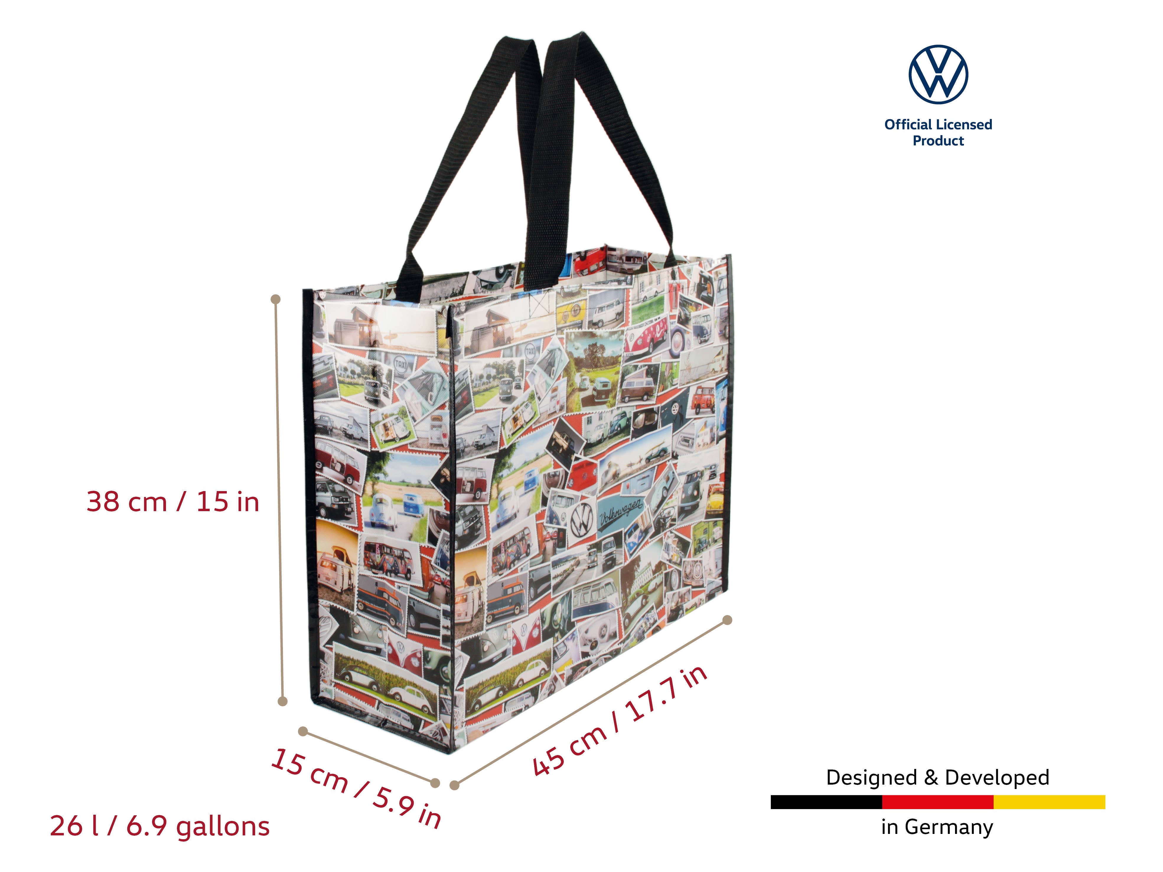VW Collection by BRISA - Wholesale Grocery/Shopping Bag - VW Reuseable Large Bulk Foldable Shopper Bag-Vintage Stamps1