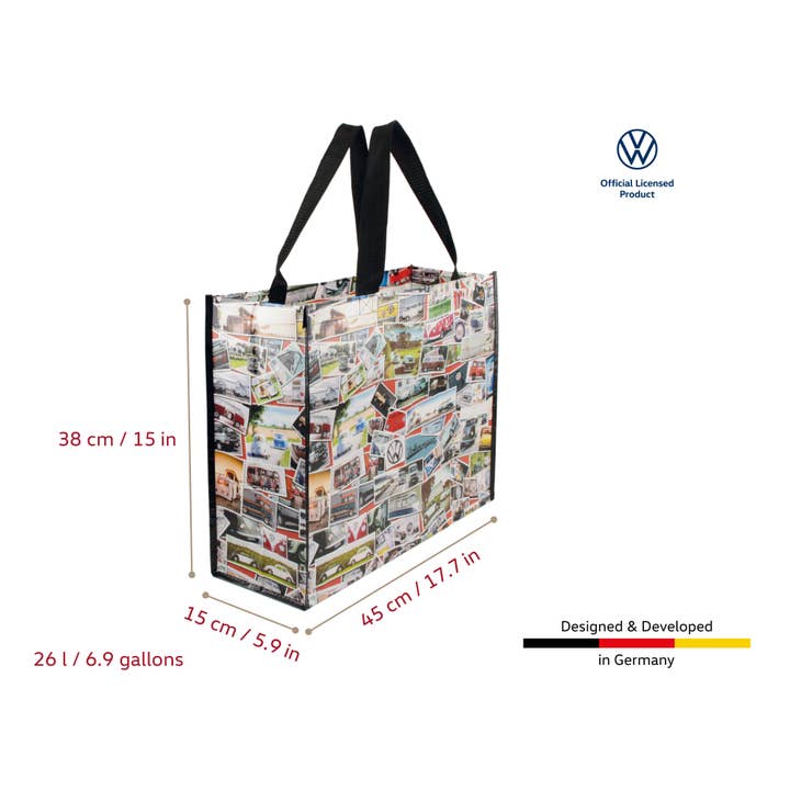 VW Collection by BRISA - Wholesale Grocery/Shopping Bag - VW Reuseable Large Bulk Foldable Shopper Bag-Vintage Stamps1