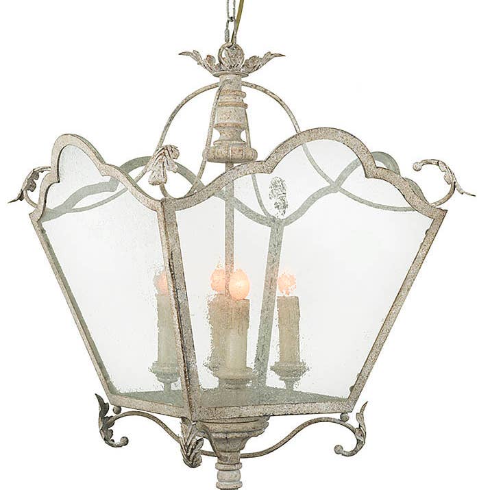 Transitional Metal Lantern Chandelier with Seeded Glass for wholesale by Provence Home
