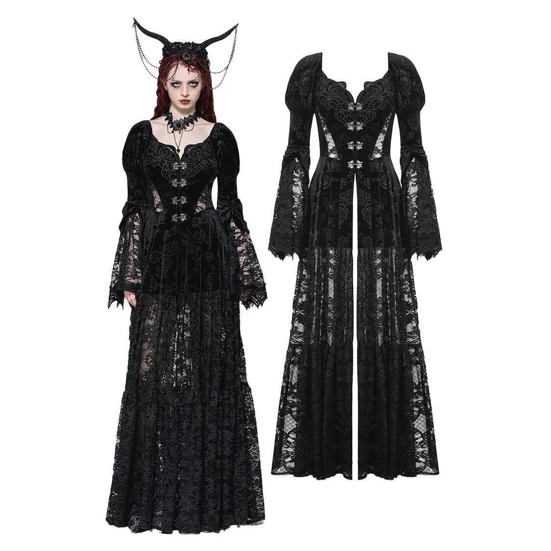 Western Fashion - Wholesale Coat - Women's - JW273 – Gothic embossed velvet and lace long outerwear coat0