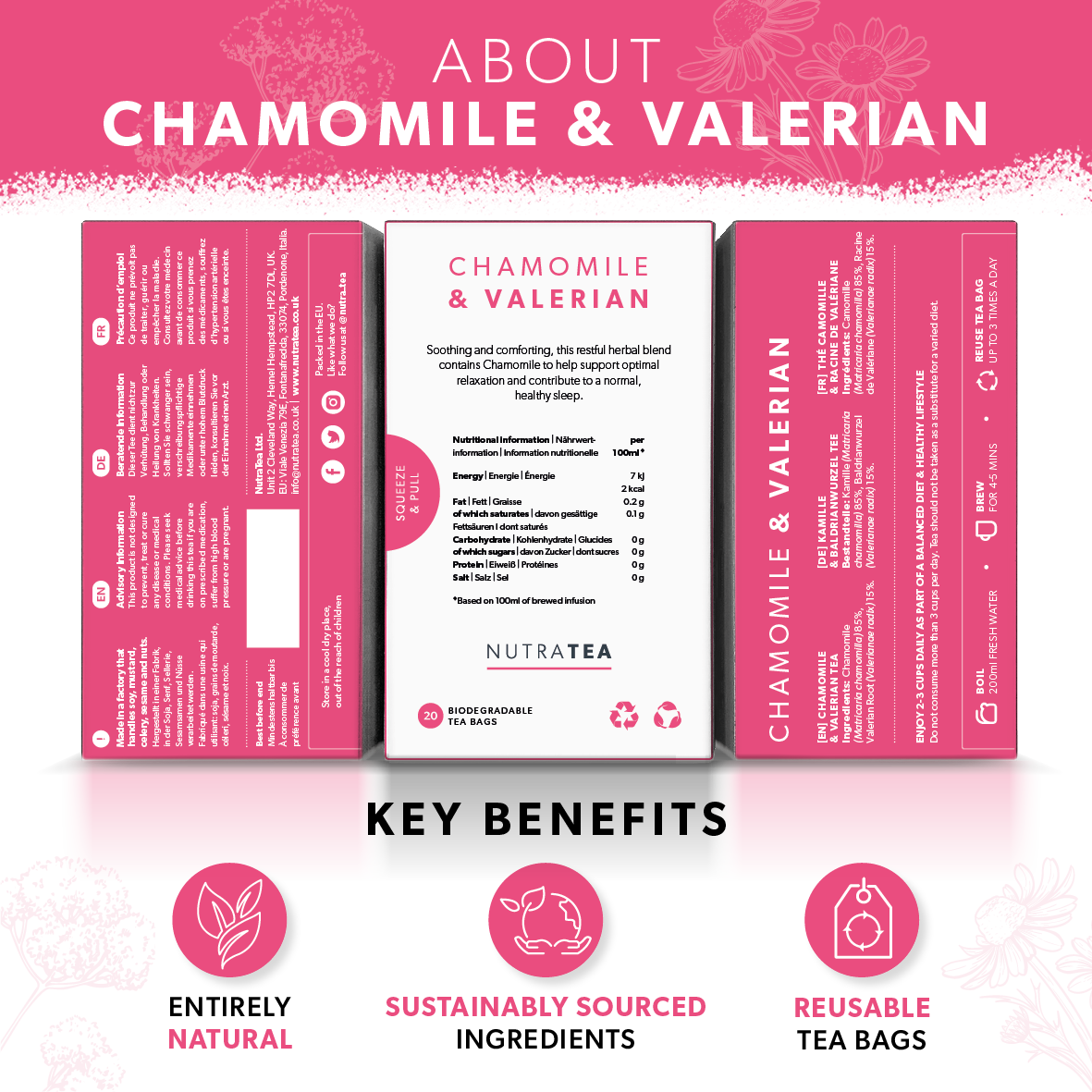 NutraTea – wholesale Health/detox tea – Chamomile & Valerian Herbal Tea1