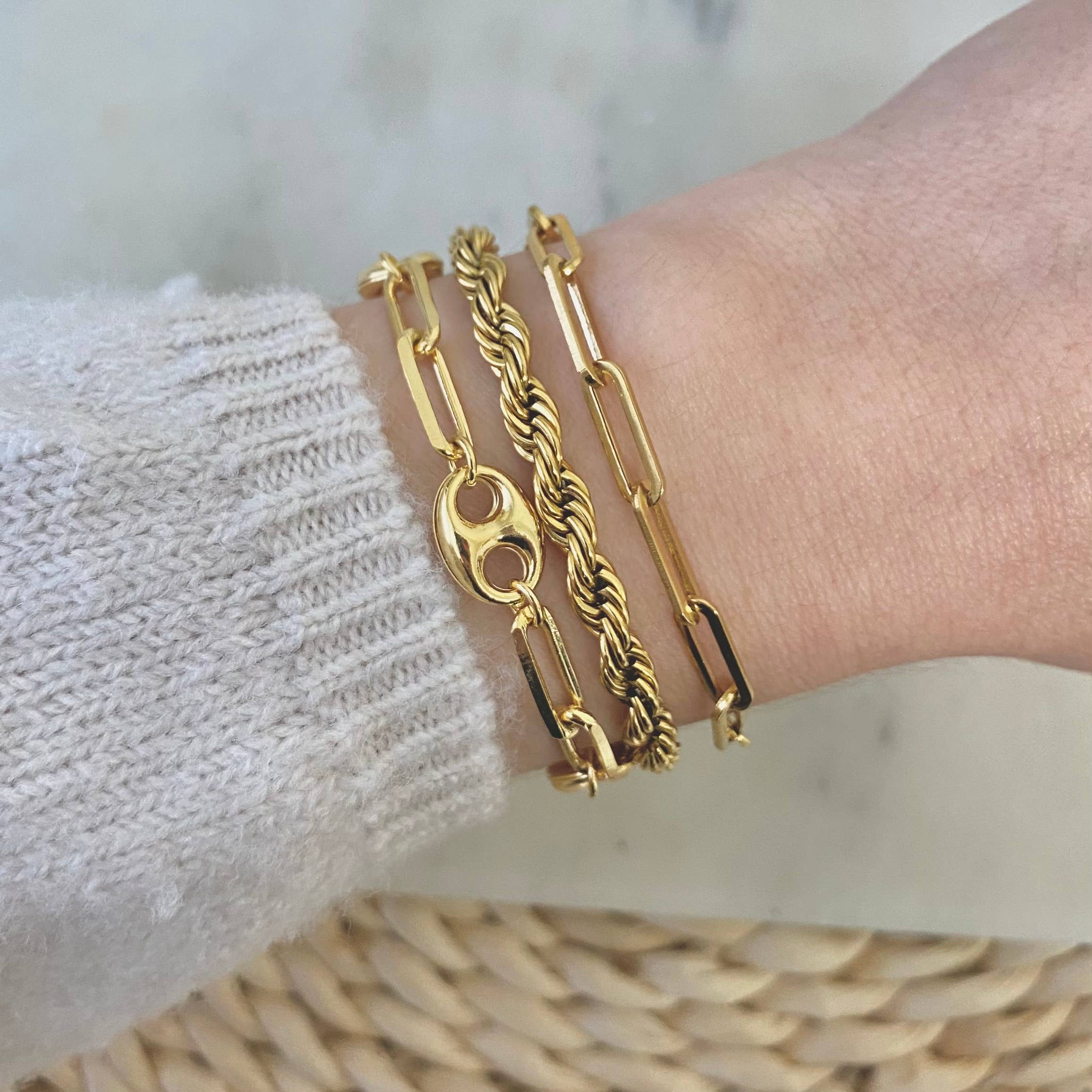 Amady Jewelry - Wholesale Link & Chain Bracelet - 18k Gold Plated Stainless Steel Rope Chain Bracelet3