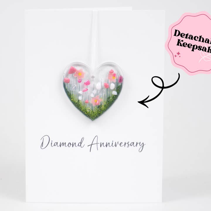 Cartão de Coração Suspenso em Vidro Destacável - Aniversário de Diamante por atacado de Pam Peters Designs