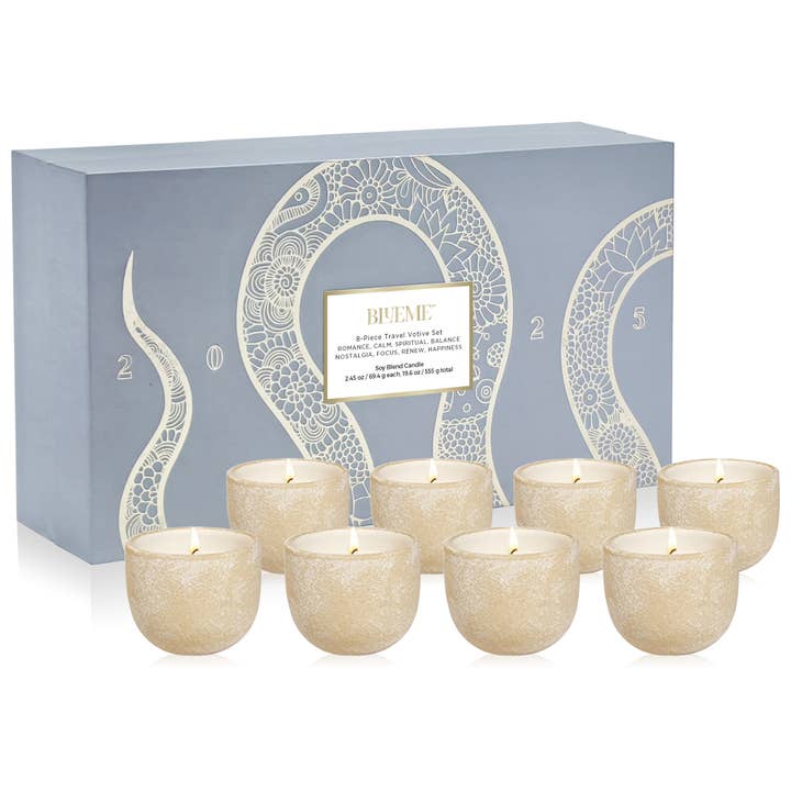 Blueme - Wholesale Jar/Filled Candle - 2025 Lunar New Year Collection - Year of the Snake | 8-Piece Travel Votive Candle Set