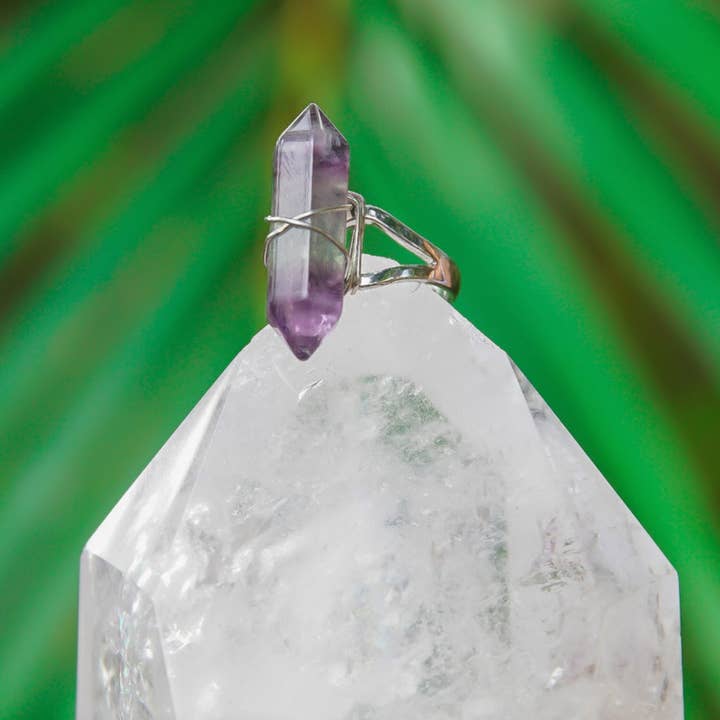 Fluorite Gemstone Adjustable Obelisk Ring for wholesale by Moon Child