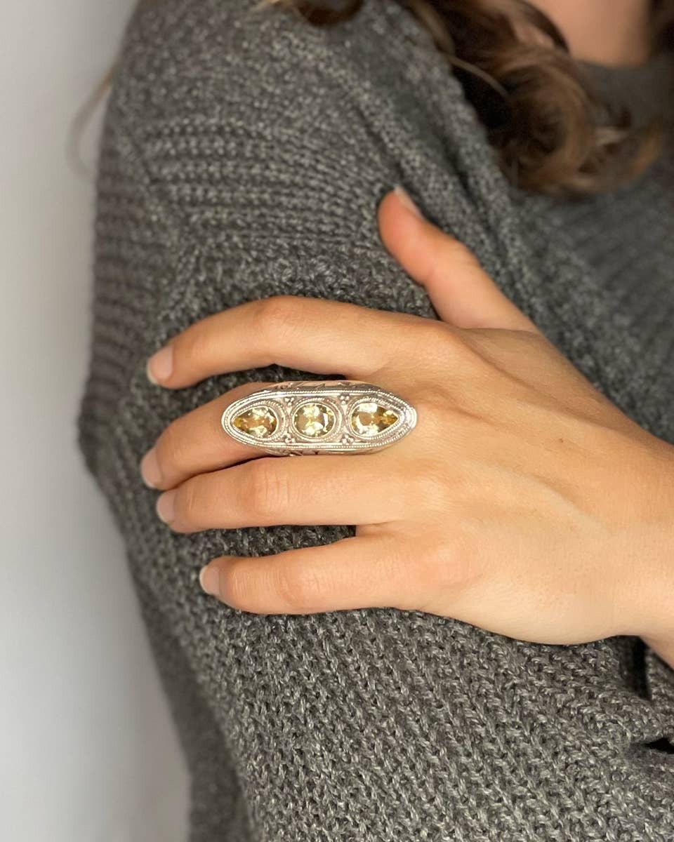 Zig Zag Asian Collection - Venta al por mayor Anillos grandes/de cóctel - Anillo grande de triple piedra Jali16