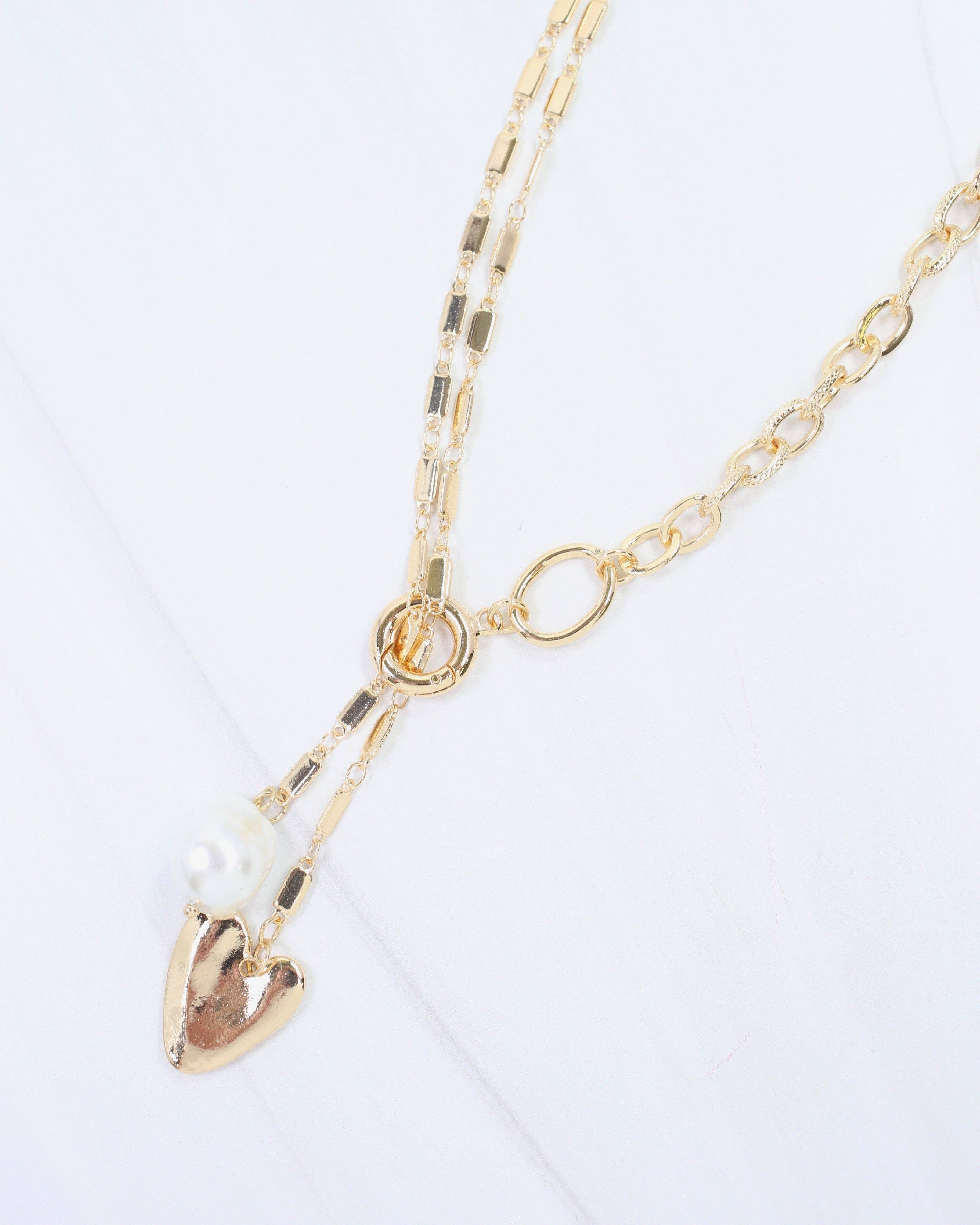 Caroline Hill - Wholesale Pendant/Charm Necklace - Maple Heart and Pearl Pendant Necklace Gold3