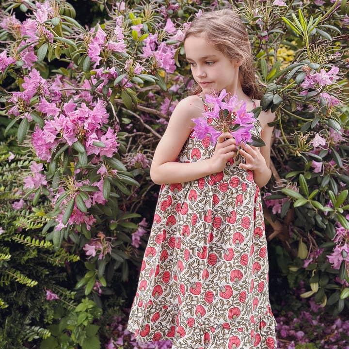 Girls Sun Swing Dress - All Over Red Poppy print Cotton for wholesale by The Indian Bazaar