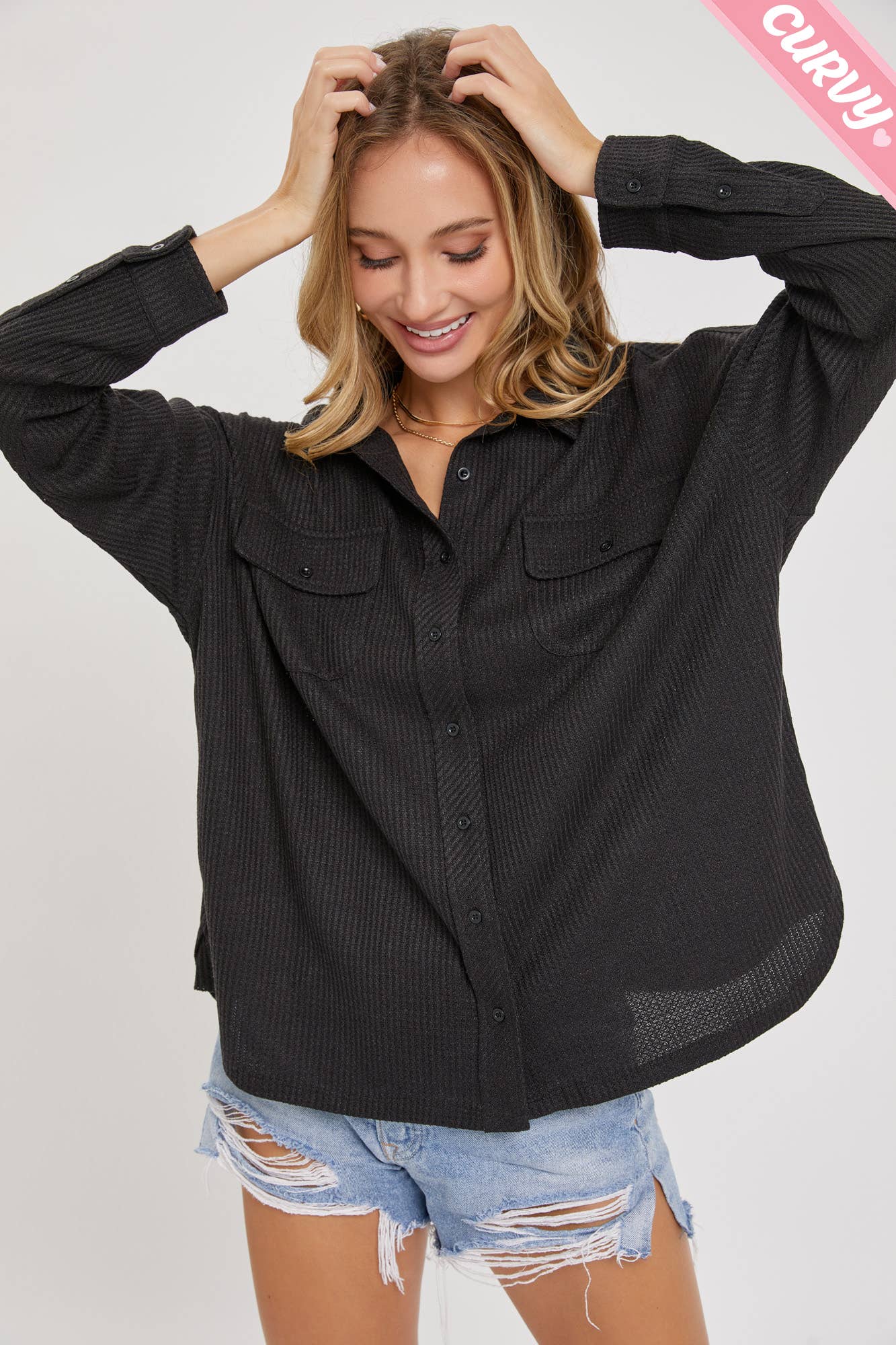 Sweet Lovely by Jen - Wholesale Button Down Shirt - Women&#x27;s - PLUS SIZE BUTTON DOWN OVERSIZED SHIRTS36