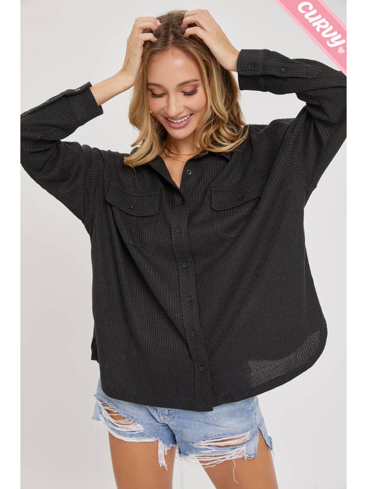 Sweet Lovely by Jen - Wholesale Button Down Shirt - Women's - PLUS SIZE BUTTON DOWN OVERSIZED SHIRTS36