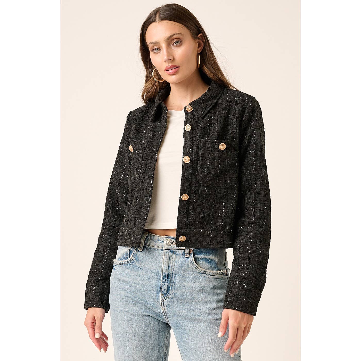 mittoshop - Wholesale Jacket - Women's - TWEED COLLARED CROP JACKET0