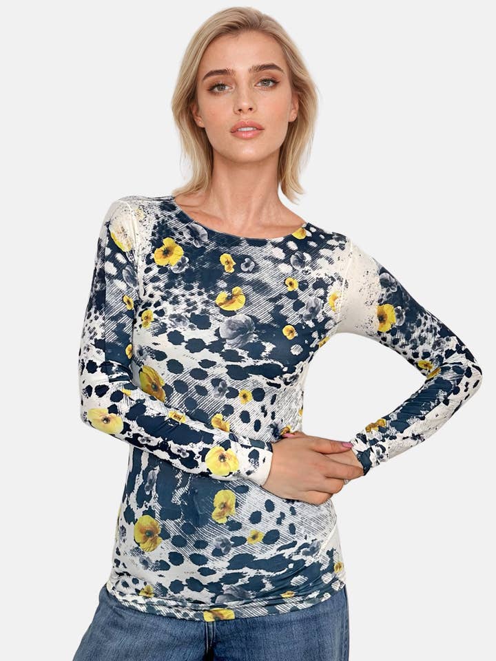 Wild Floral Second Skin Raw Edge Top for wholesale by AMB Designs