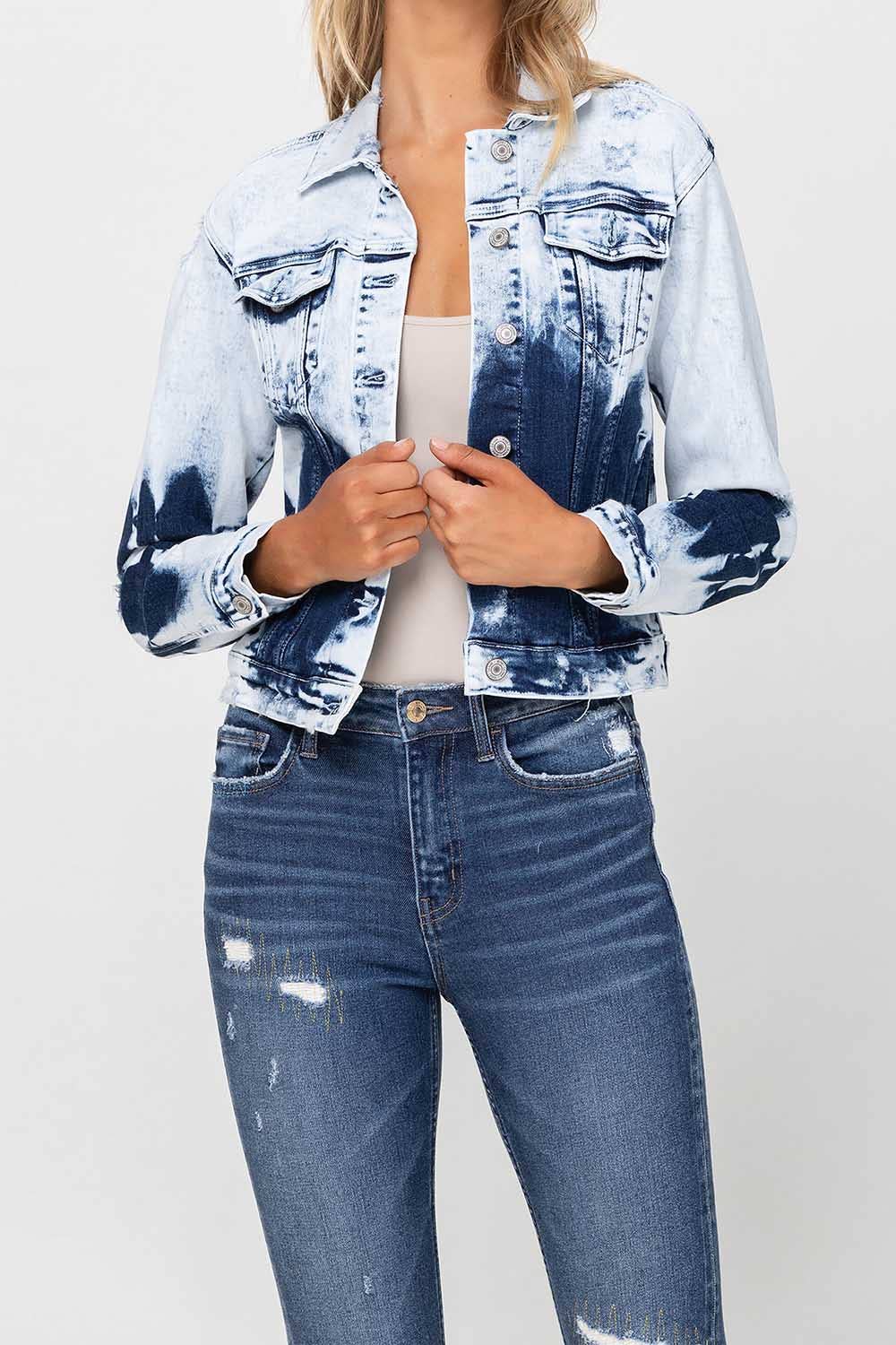 Second Wind CLASSIC TIE DYE CROPPED DENIM JACKET  V2297J for wholesale on Faire1
