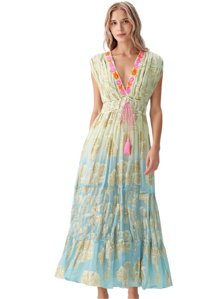 BR25261 SUNSET GLOW TIERED MAXI DRESS for wholesale by Becky Rose