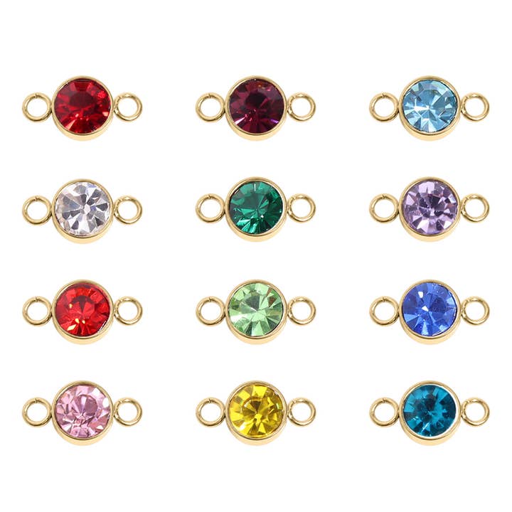 WJW - Wholesale Individual Charm/Pendant - 18K Gold PVD Stainless Steel Birthstone Connector Charm