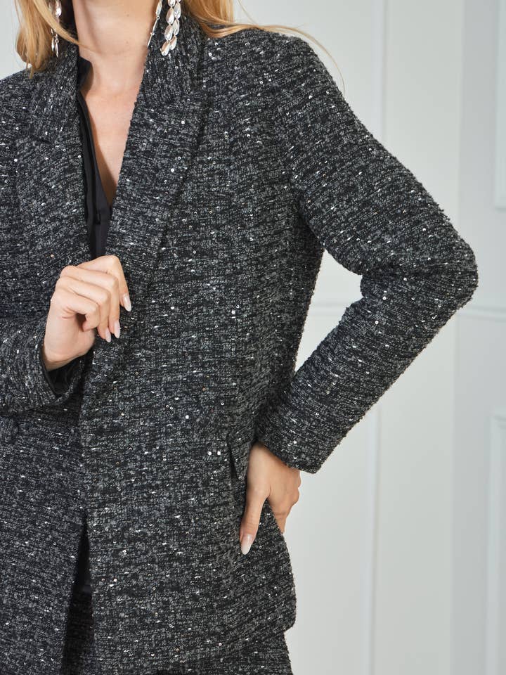 LULUMARY - Wholesale Suit Jacket - Women's - Sequin tweed jacket V34412