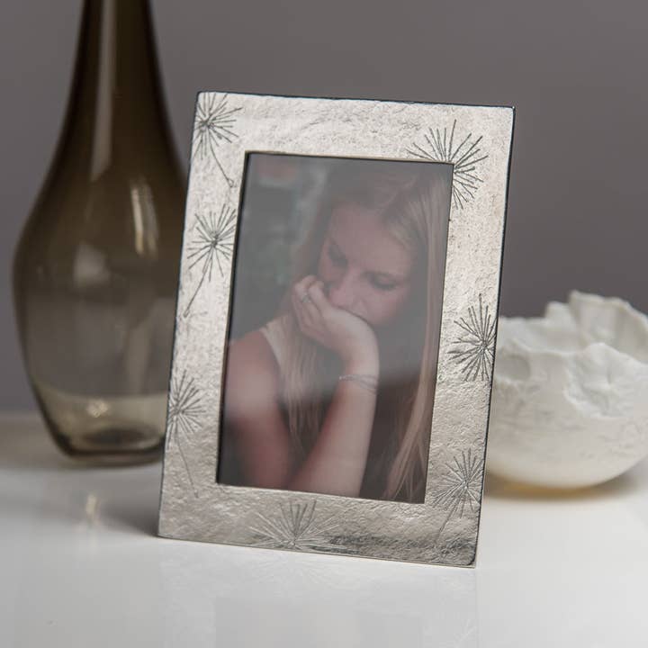 Lancaster and Gibbings - Wholesale Picture Frame - Scratched Flowers Hand cast Pewter Photo Frame