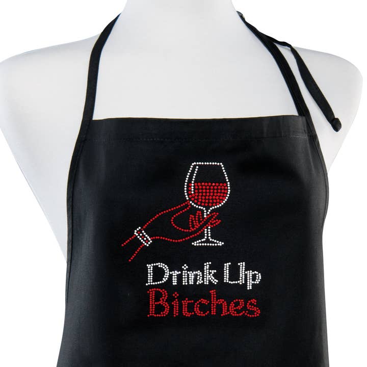 Drink Up Bitches Rhinestone Apron for wholesale by Chris’s Stuff Inc.