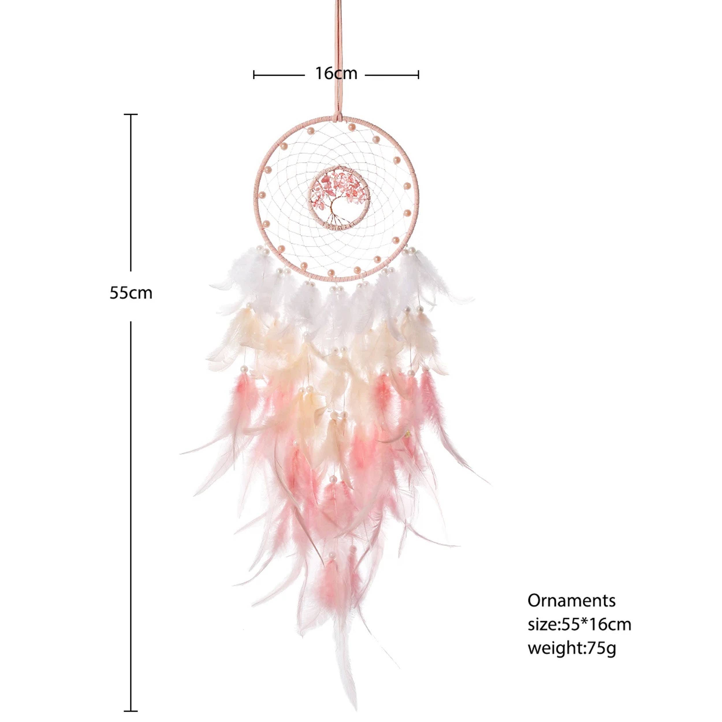 La Bella Monte - Vente Attrape-rêve - Attrape-rêves avec plumes et pierre de cristal, motif arbre de vie5