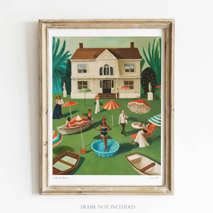 Suburban Riviera Art Print 8.5"x11" for wholesale by JANET HILL STUDIO
