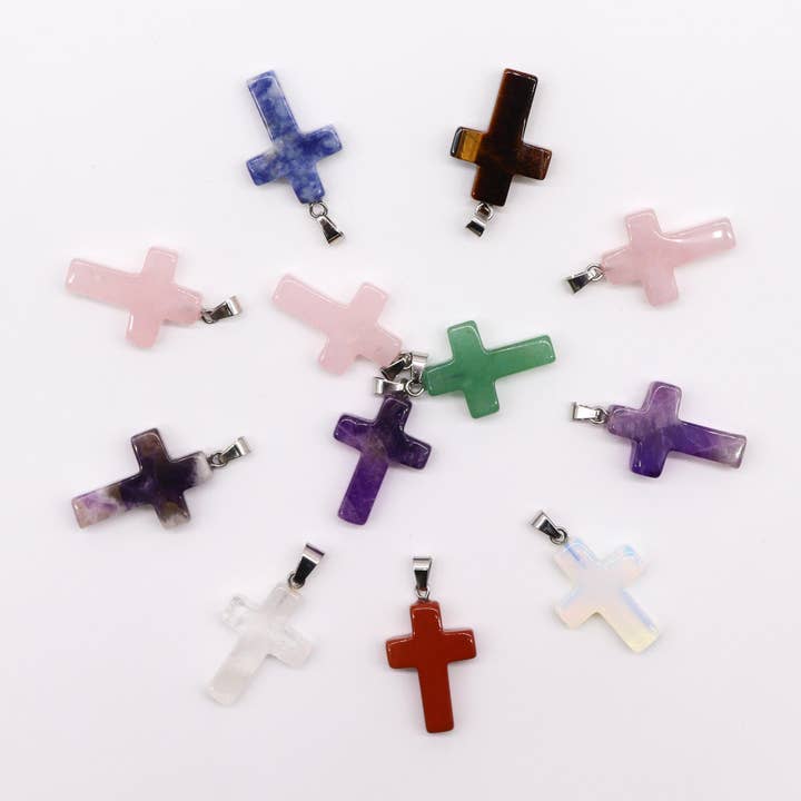 Gemstone Cross Pendants 25x18mm for wholesale by AW Artisan