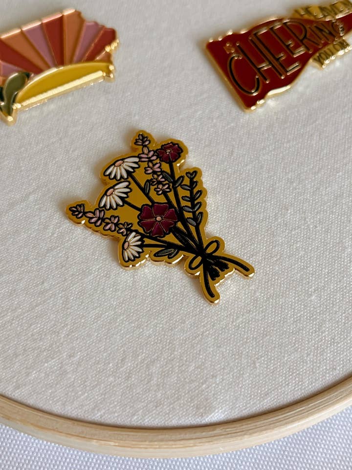 Spring Floral Bouquet & Lavender Flower Enamel Pin for wholesale by Handful of Made