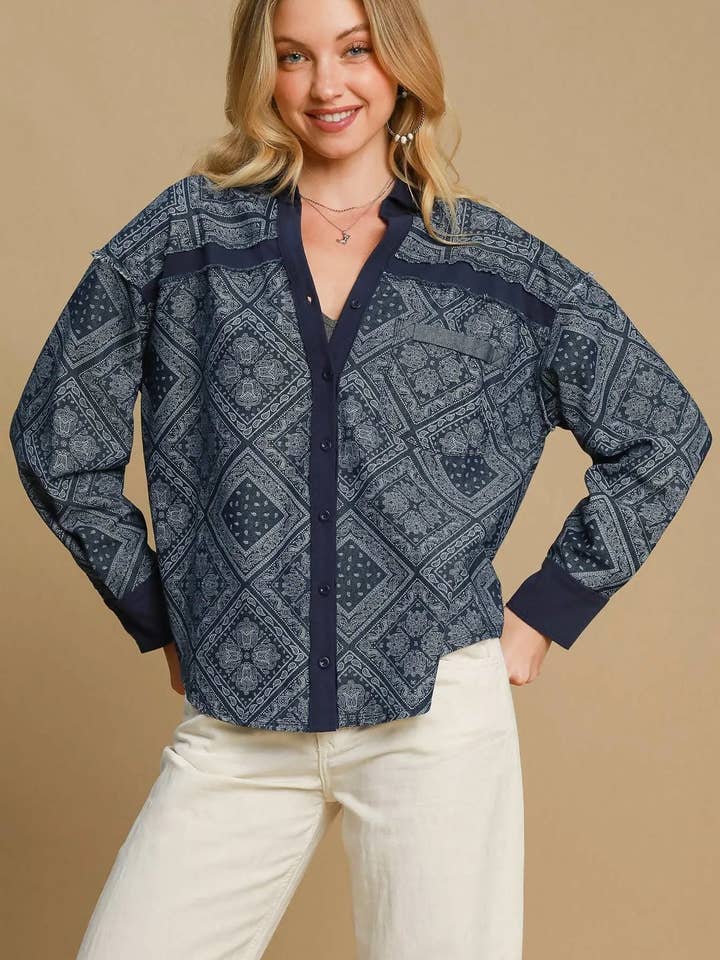 Casaco/Camisa de Ganga com Estampa Paisley da Umgee por atacado de Garden Naked