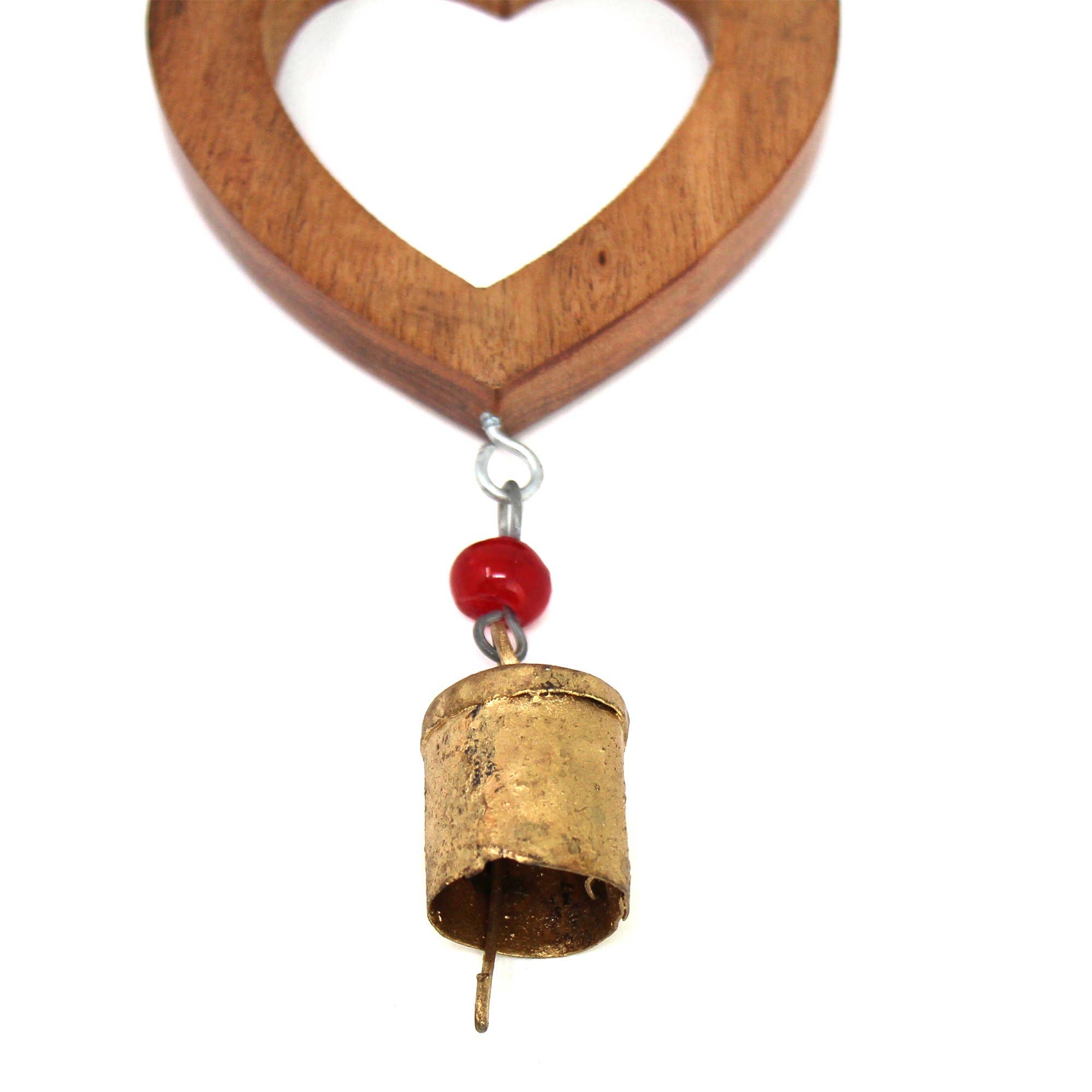 Global Crafts - Wholesale Wind Chime - Handcrafted Wood Heart Chime with Recycled Iron Bell4