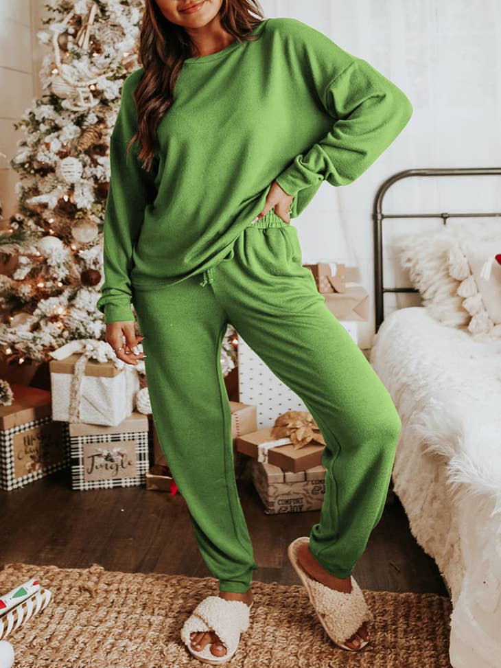Women Cozy Comfy Cute Pajama Sets Soft Loungewear Leisure Waffle Outfits  Long Sleeve Sleepwear Top and Drawstring Pants