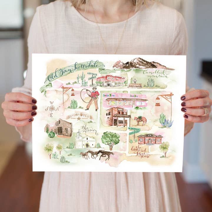 Click Bloom - Wholesale Art Print - Watercolor Map of Old Town Scottsdale, Arizona6