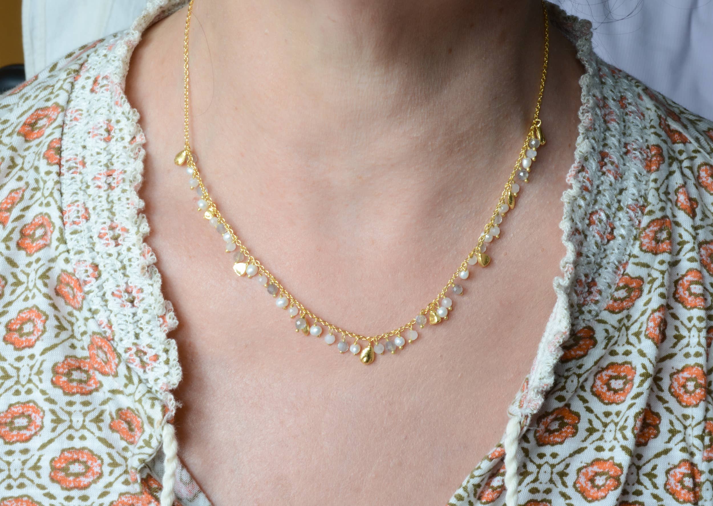 AJS Design Studio - Wholesale Link & Chain Necklace - Pearl and labradorite cluster necklace0