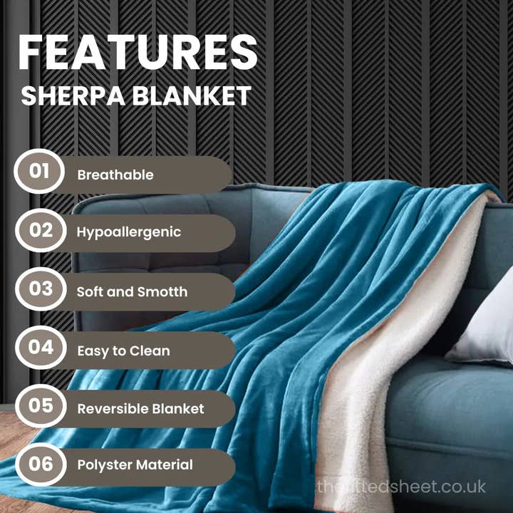 The Fitted Sheets – wholesale Throw blanket – Turquoise Sherpa Fleece throw–Soft Fleece Meets Plush Sherpa4