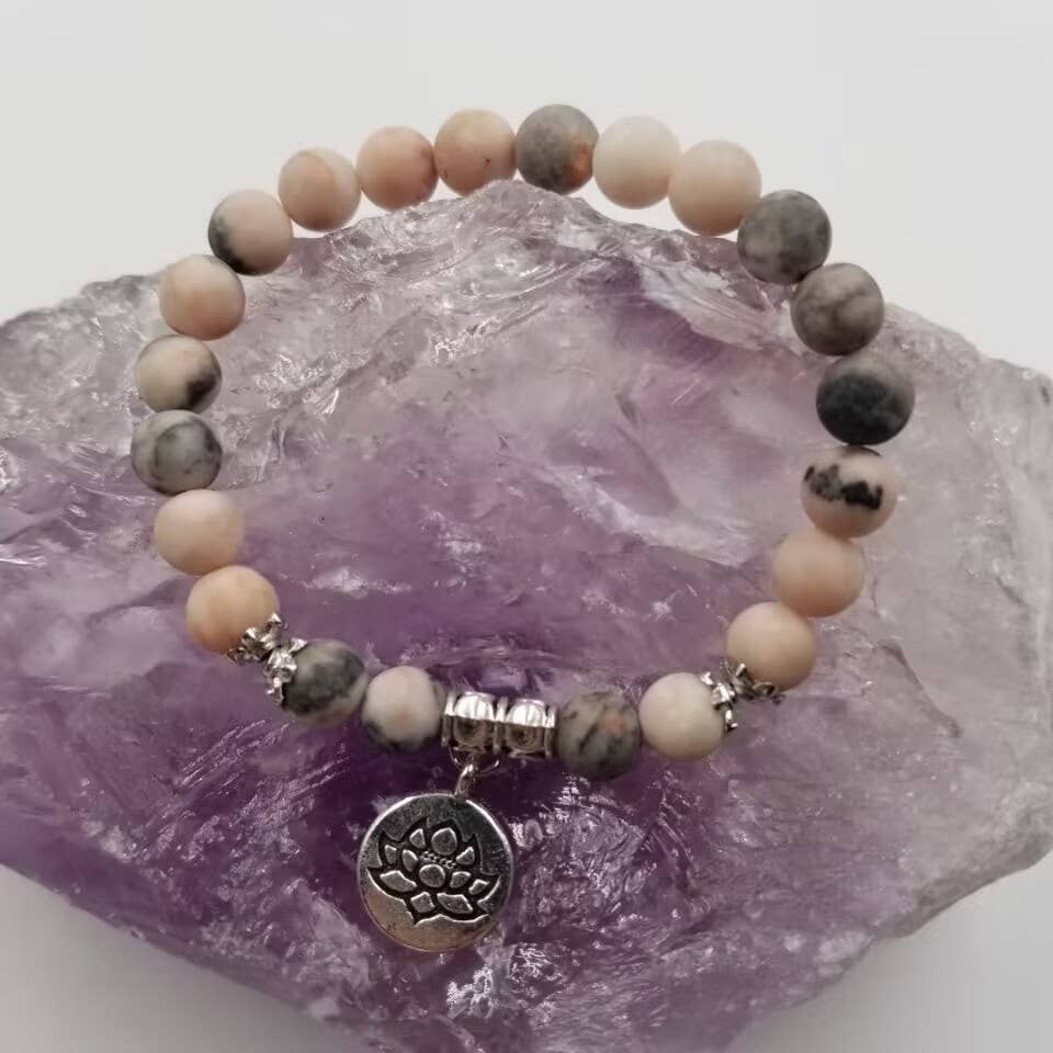 magnolia jewelry - Wholesale Charm/Dangle Bracelet - Lotus Charm Natural Stone Stretch Bracelets1