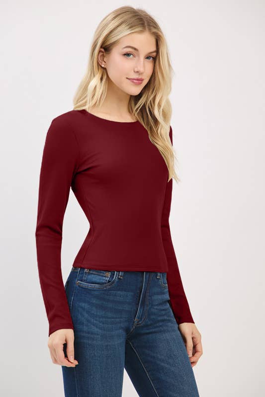 Heart & Hips - Wholesale Knit Top - Women's - RT56762L - FRONT DOUBLE LAYERED CREW NK LONG SLV TOP4