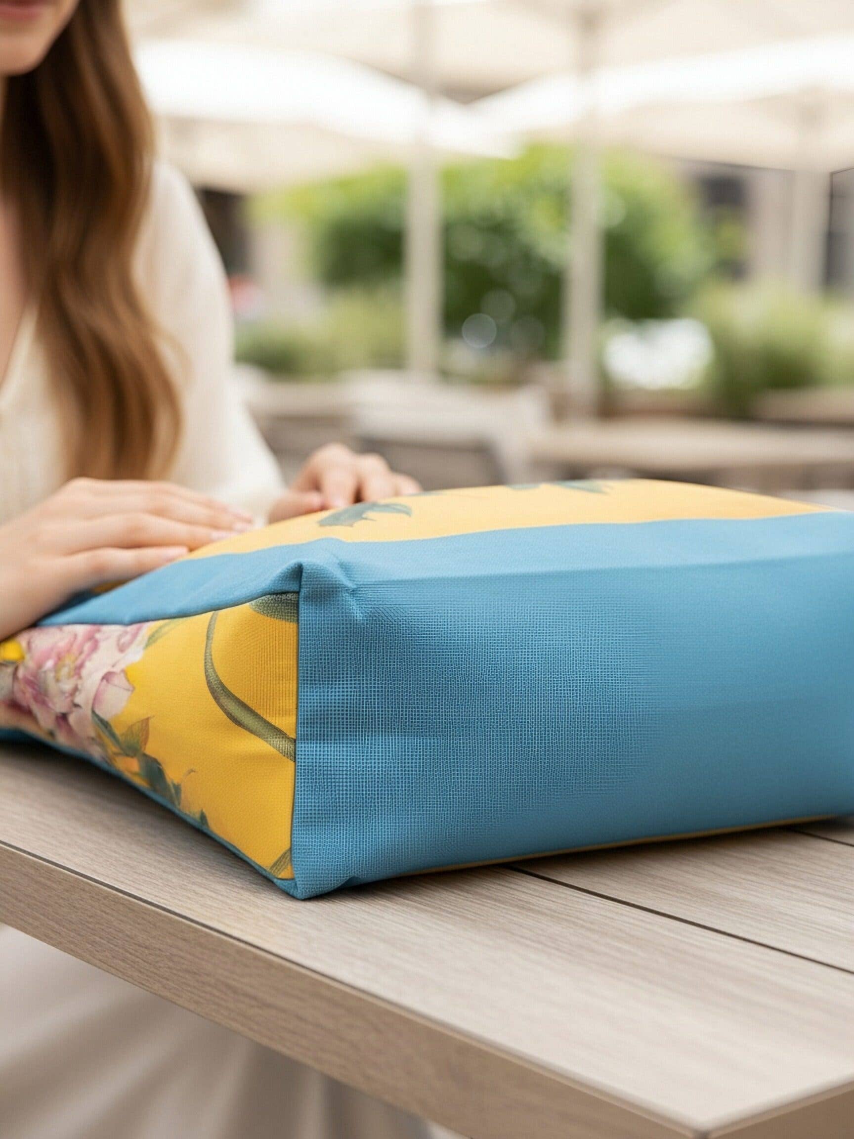 JC Sunny Fashion - Wholesale Tote Bag - Women's - Teal-Yellow Peony Luxury Thick Canvas Tote with Side Gusset2