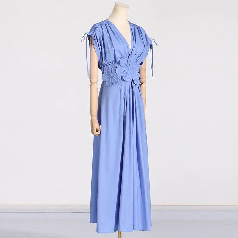 Branco SY185 Elegante Vestido Longo com Colagem Floral com Decote em V e Cintura Alta para venda a revendedores na Faire7