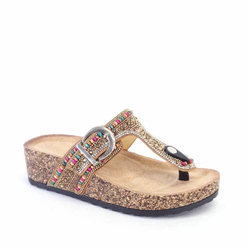 Atalina - Venta al por mayor Sandalias - Mujer - Sandalias cómodas de suela gruesa con adorno de piedras y punta abierta