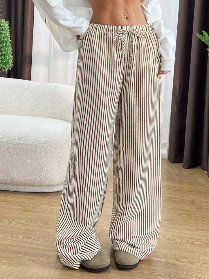 Rosa Clothing - Wholesale Pants - Women's - Stretch-waisted vertical striped slacks pants