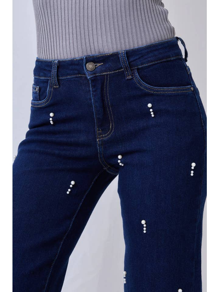 ANA & LUCY – Engroshandel Jeans - Dame – Jeans med brede ben til kvinder med smarte perler - ANA & LUCY5