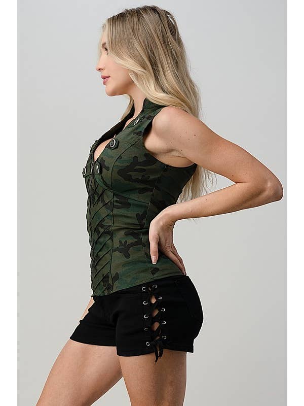 Lydia USA – Engroshandel Skjorte med buttondown – til kvinder – Militær camo-printet skjorte med knapper