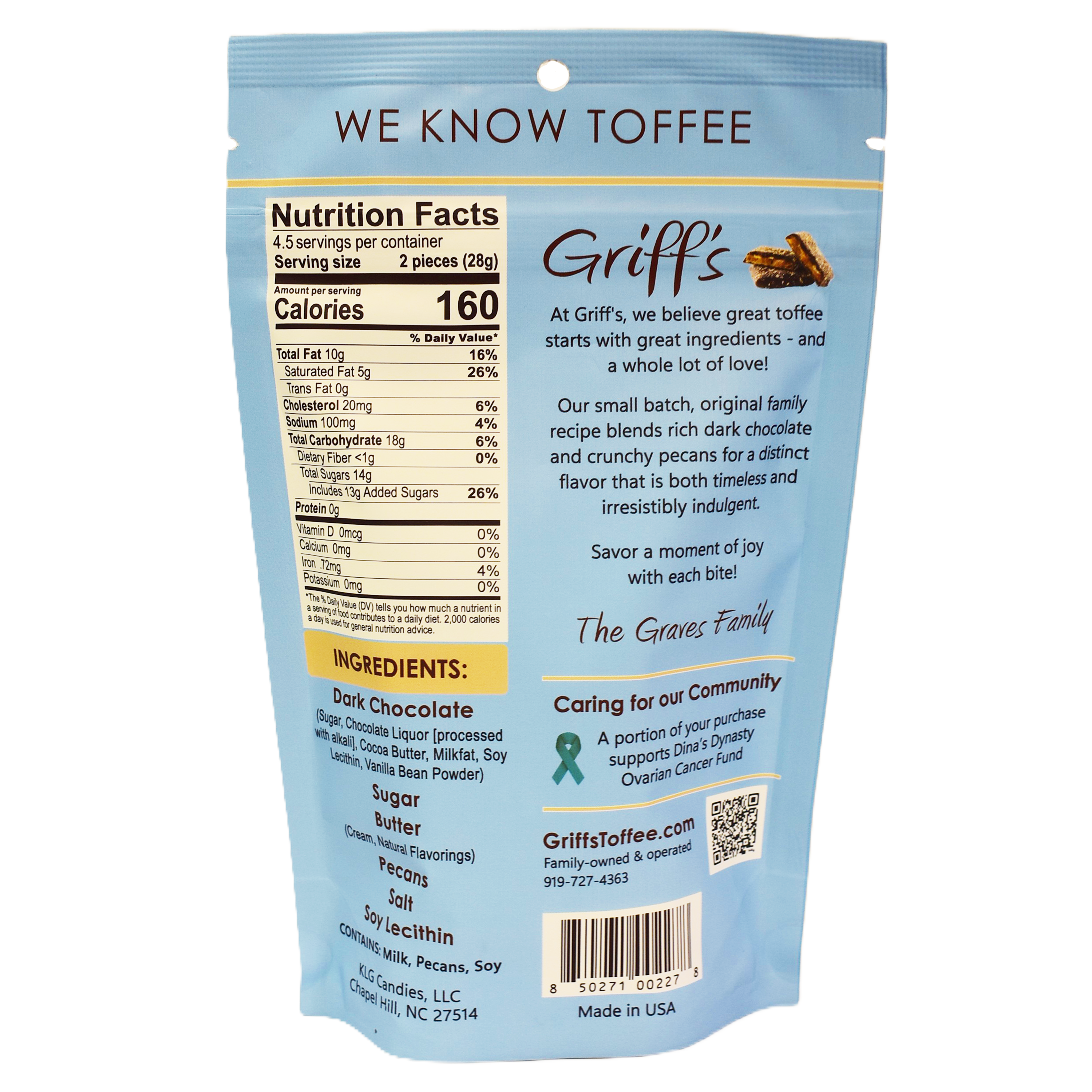 Griff's Toffee - Wholesale Toffee - Griff's Pecan Toffee - 4.5oz bag2