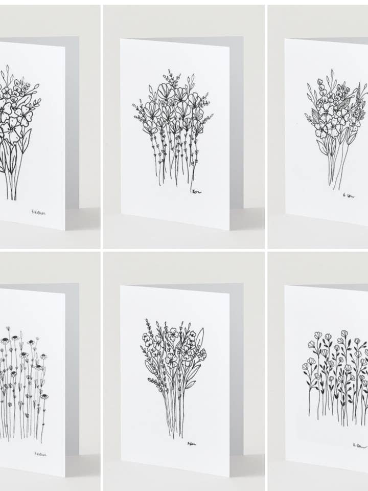 Black Ink Botanical Greeting Cards – Set of 6 Designs for wholesale by This is Serious Business