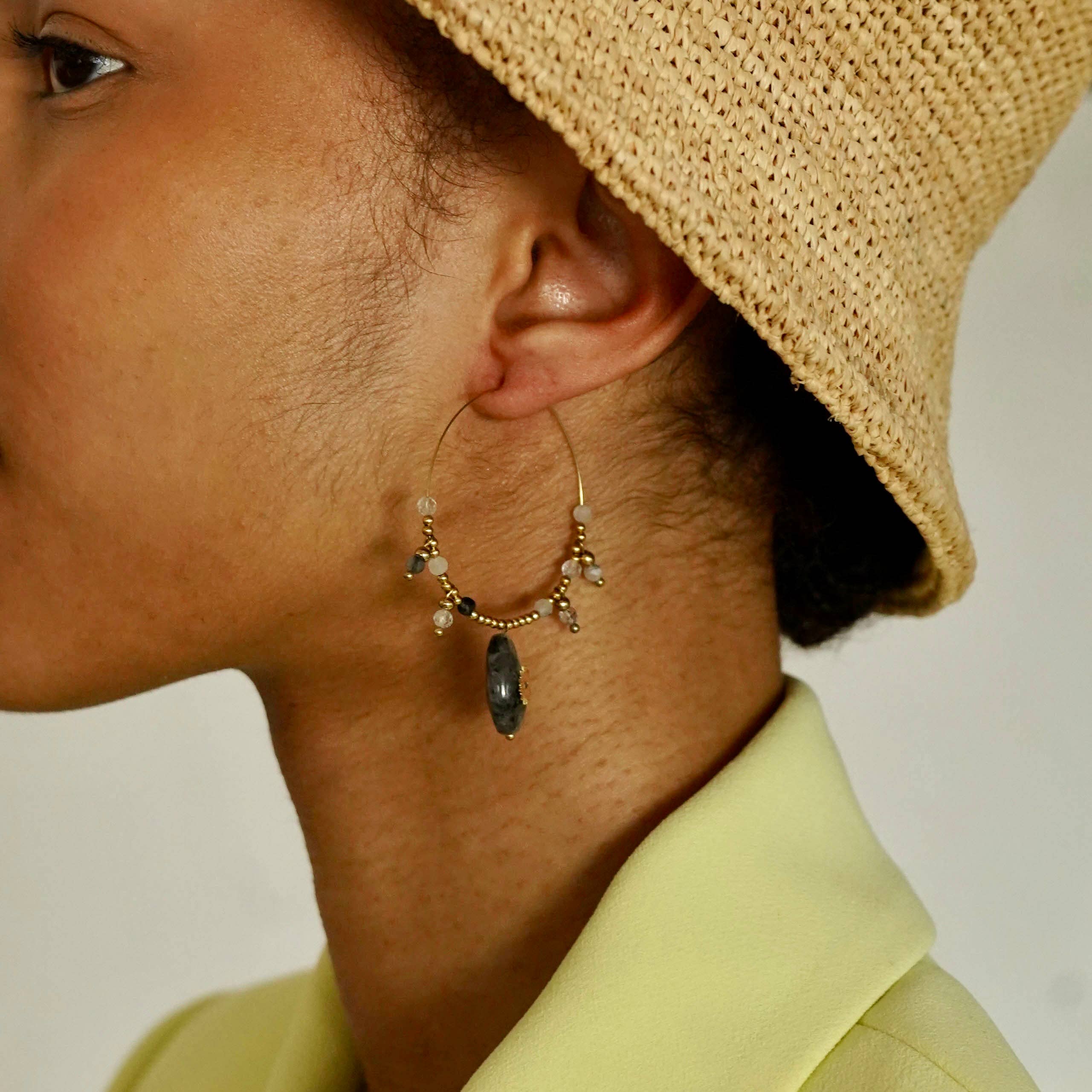 Bijoux 7bis - Wholesale Dangle Earrings - Steel Creole Pearl Natural Stone Earrings4