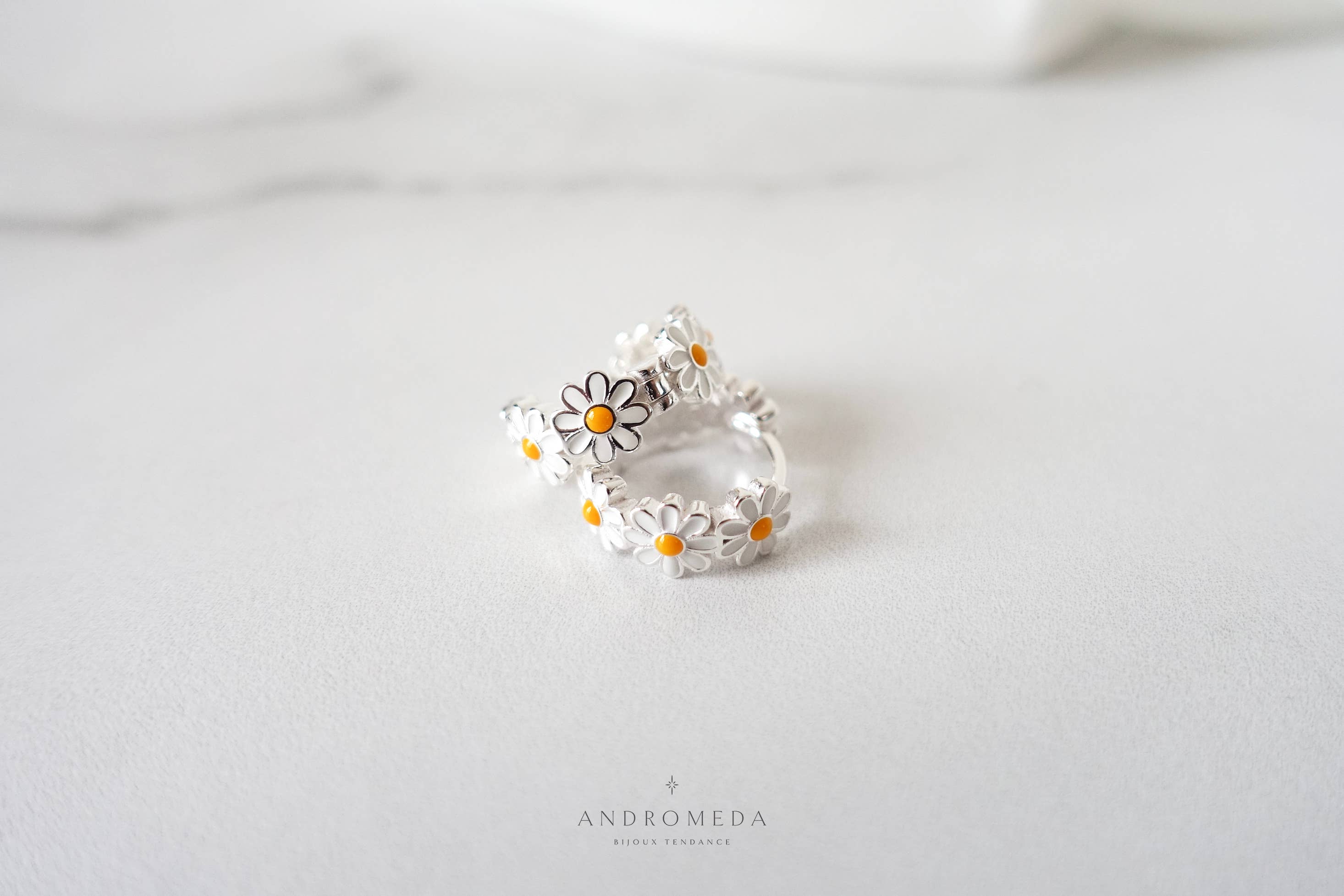 Andromeda Bijoux - Wholesale Huggie Earrings - Enamel Daisy Huggies, 925 Sterling Silver Hoops2