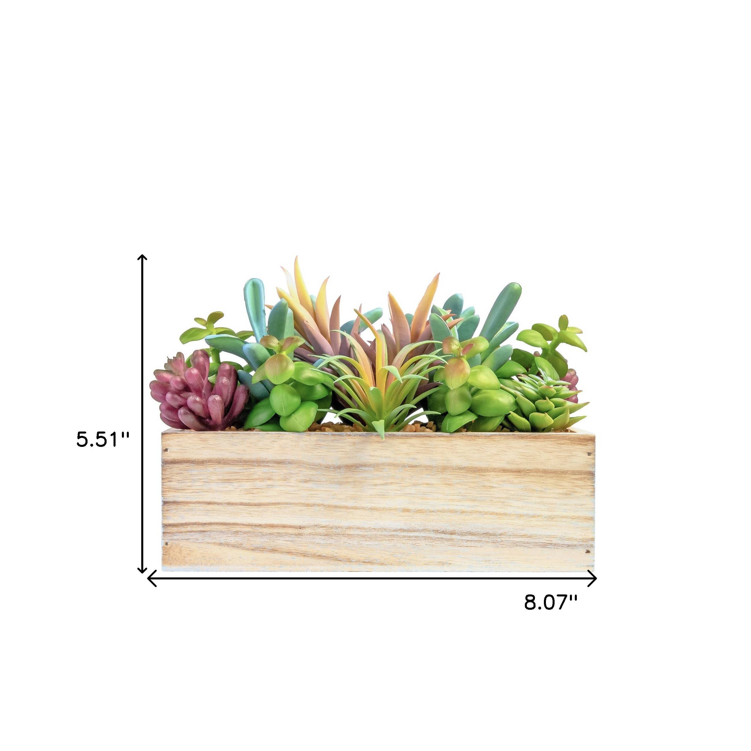 HomeRoots – wholesale Artificial plant – 8" Green Artificial Succulent Plant In Natural Wood Planter2