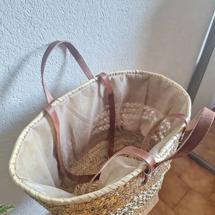 LeBazare - Wholesale Beach Bag - Straw tote bag embroidered with golden sequins6